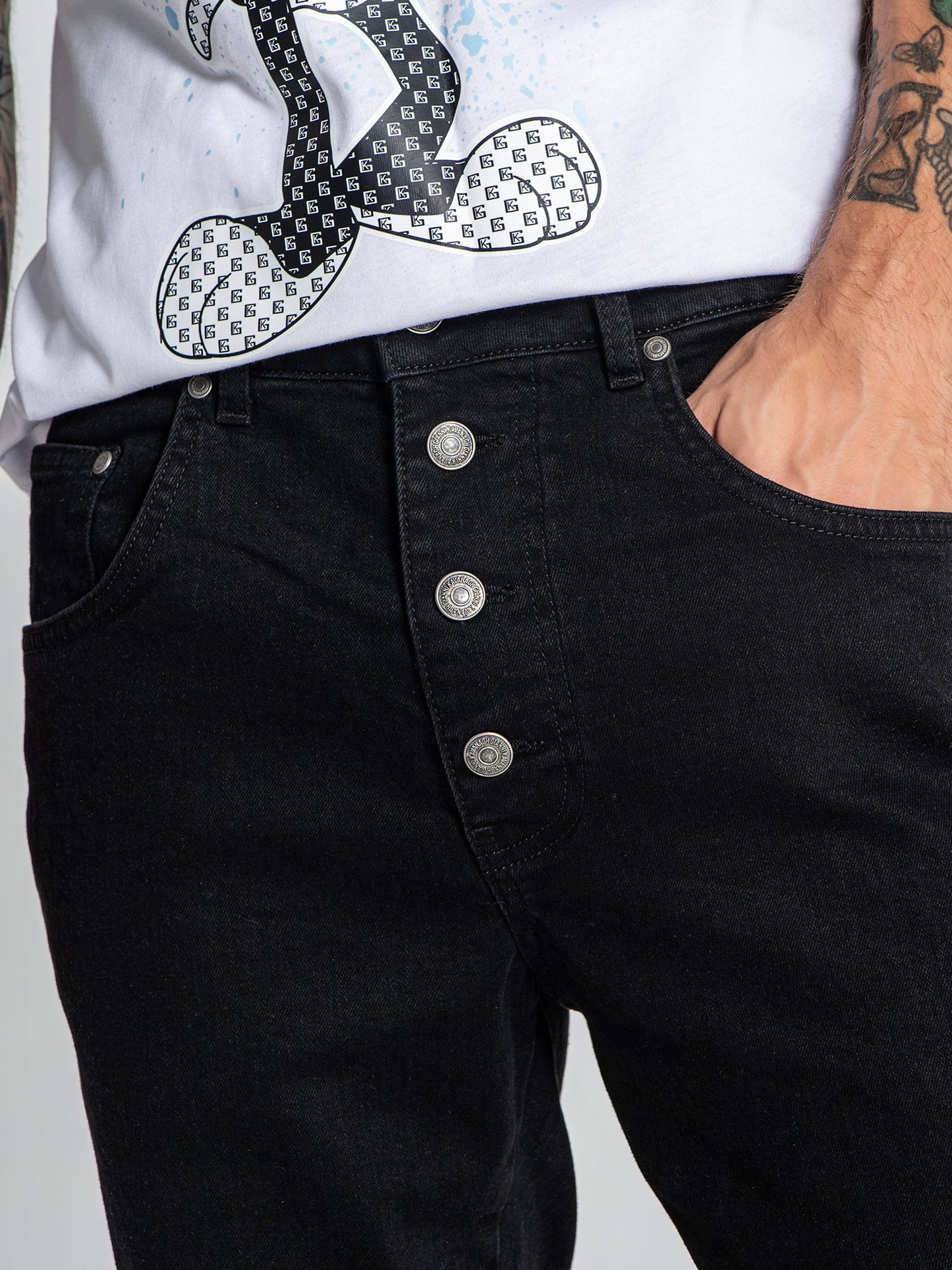 Black Button Up Zipper Jeans