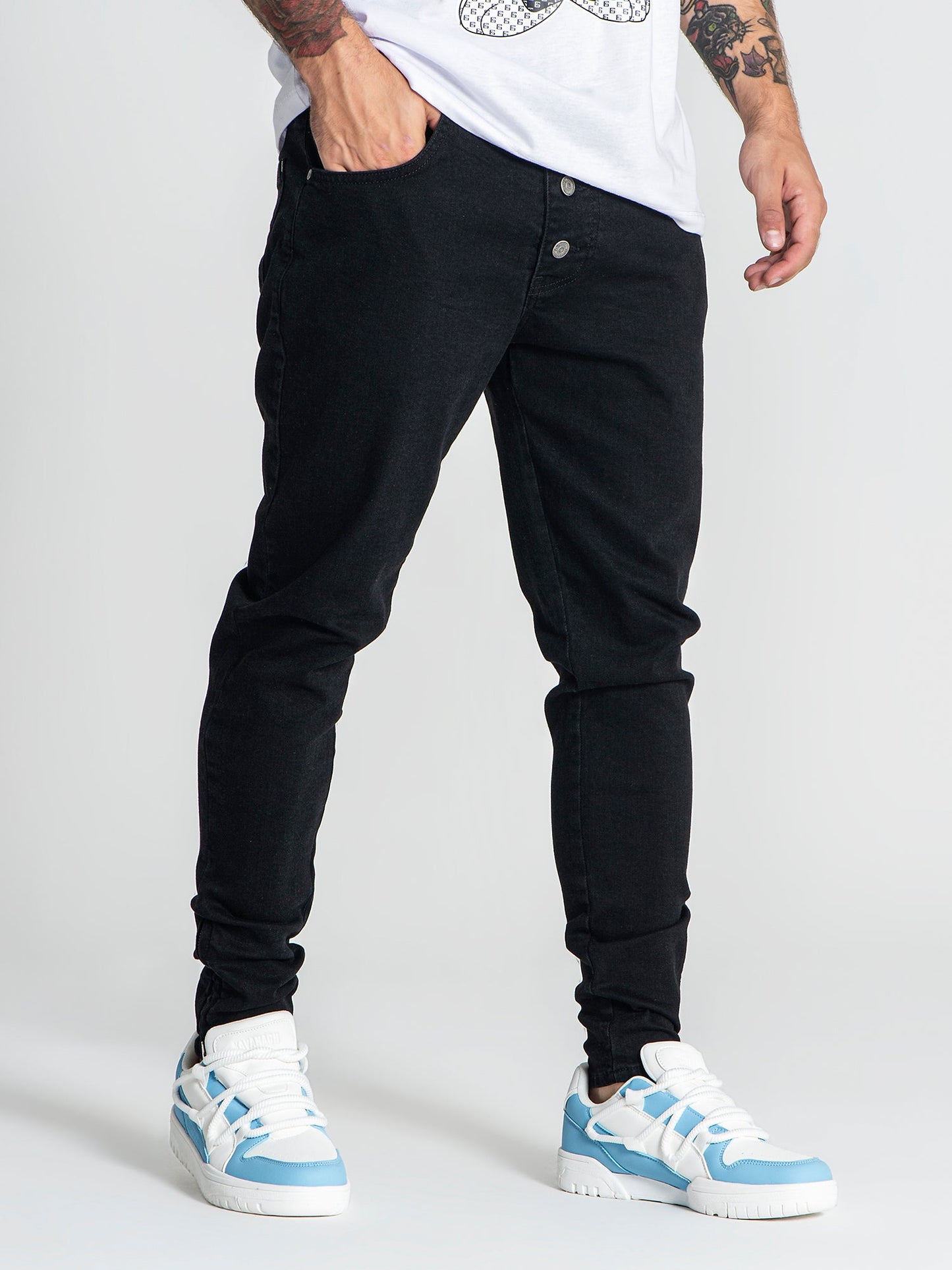 Black Button Up Zipper Jeans