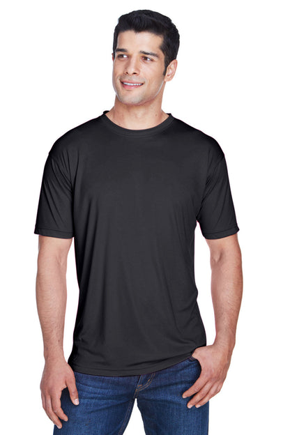UltraClub Mens Cool & Dry Performance Moisture Wicking Short Sleeve Crewneck T-Shirt - Black - Closeout