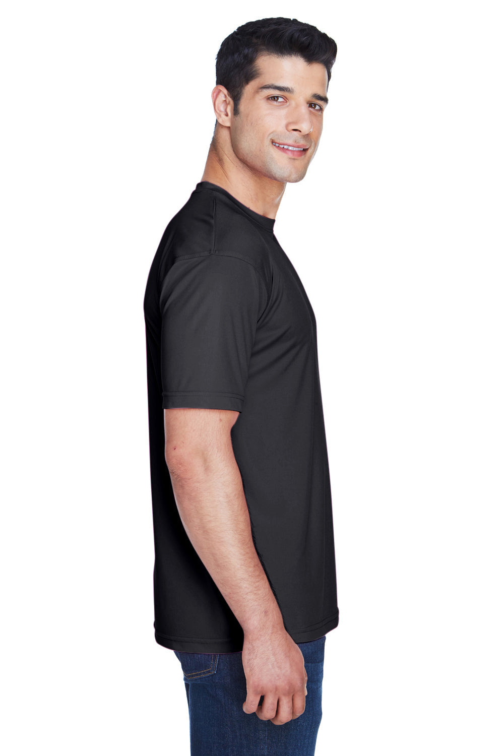 UltraClub Mens Cool & Dry Performance Moisture Wicking Short Sleeve Crewneck T-Shirt - Black - Closeout