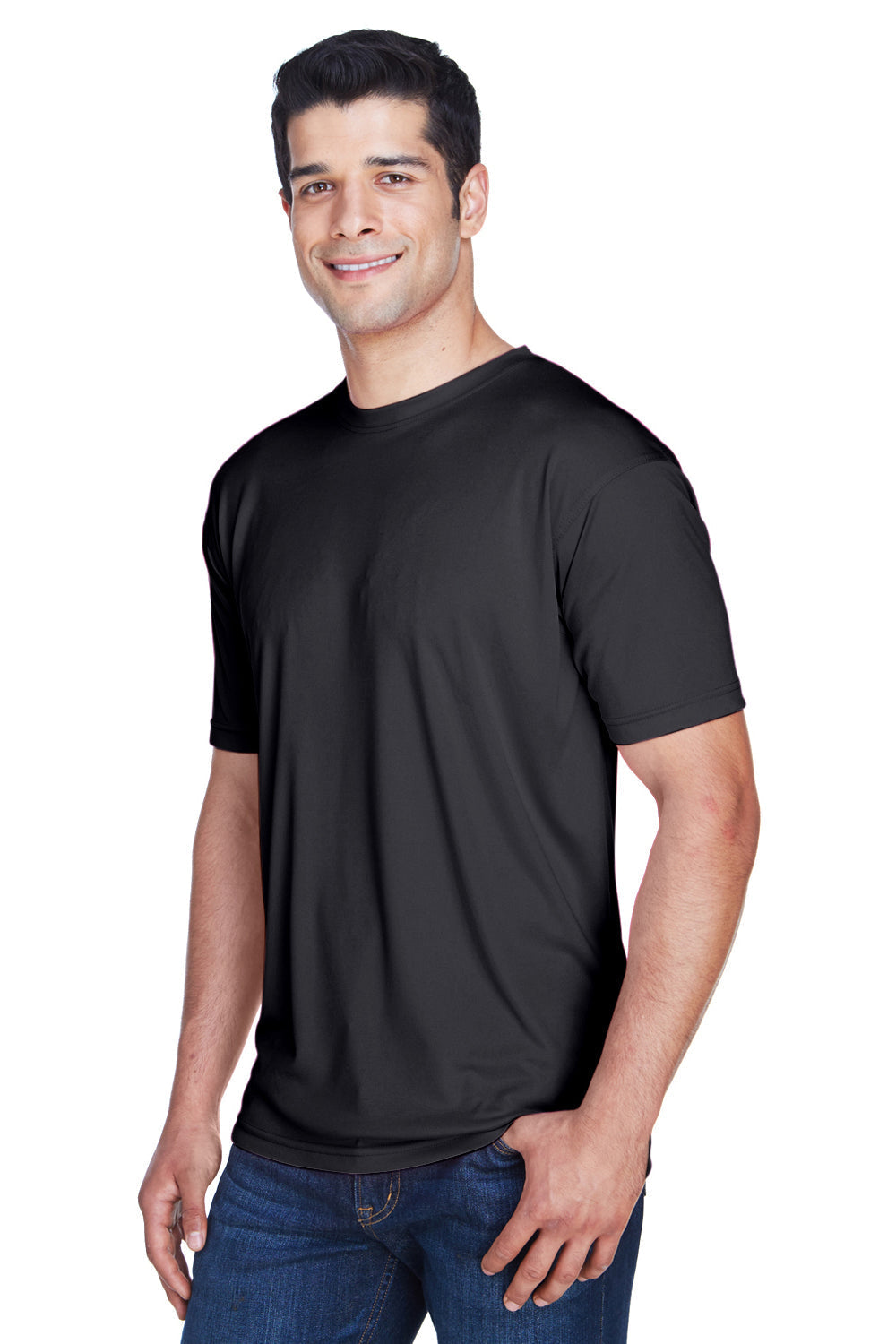 UltraClub Mens Cool & Dry Performance Moisture Wicking Short Sleeve Crewneck T-Shirt - Black - Closeout
