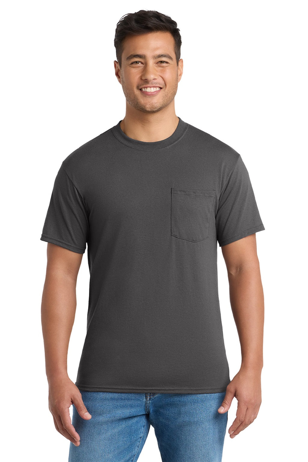 Mens Core Short Sleeve Crewneck T-Shirt w/ Pocket - Charcoal Grey
