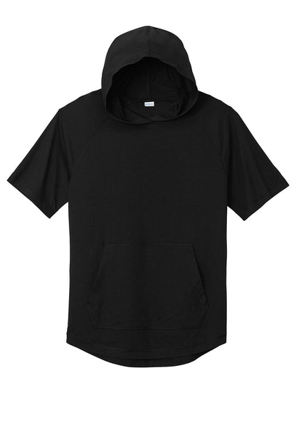 Sport-Tek Mens Moisture Wicking Short Sleeve Hooded T-Shirt Hoodie - Black